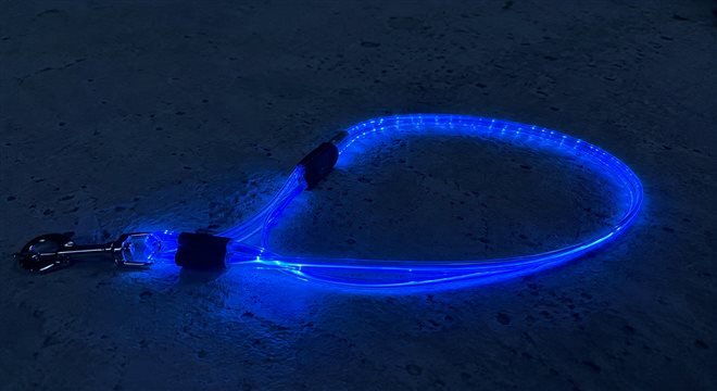 LED glowing dog leash — fiber optic and LED strip technology, USB-C rechargeable, our fastest-growing category