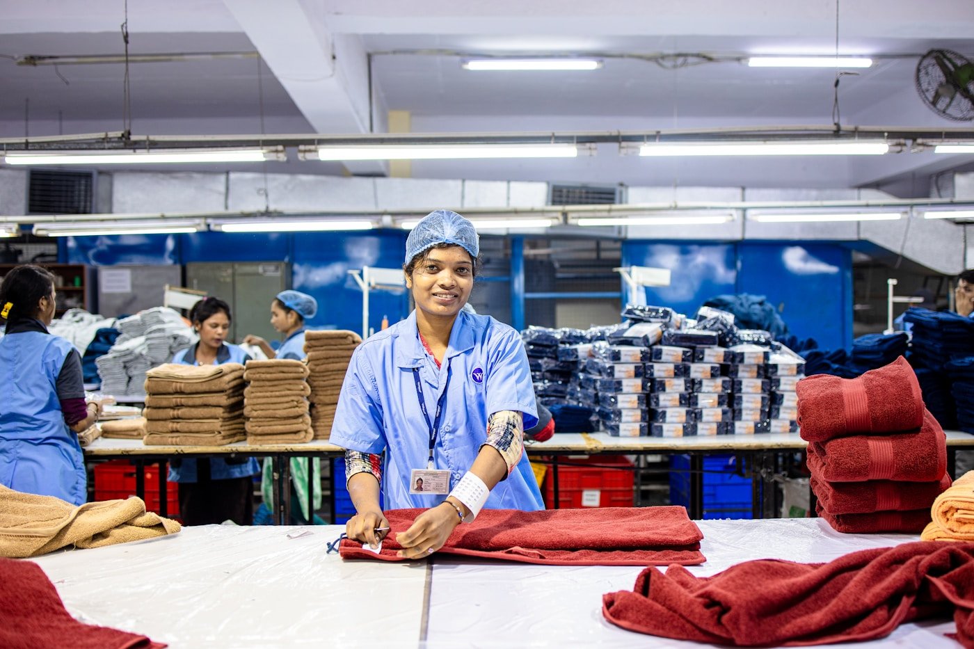 Textile manufacturing facility — BSCI-audited factory with custom OEM, wholesale bulk, and private label production lines