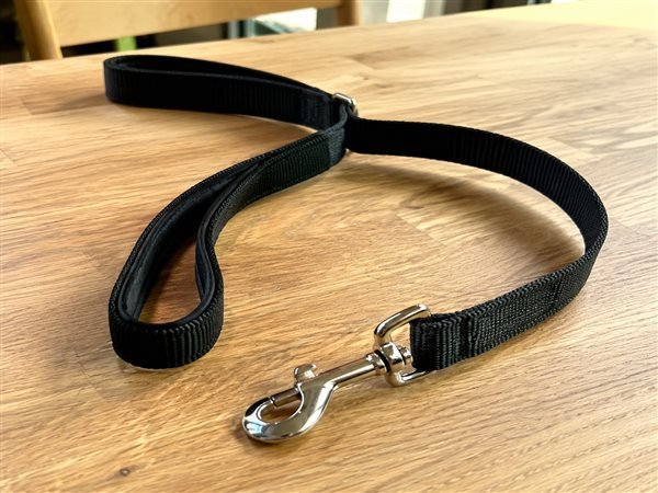 Premium dog leash on wooden floor — custom OEM, wholesale bulk production, BSCI-audited, ISO 9001 certified